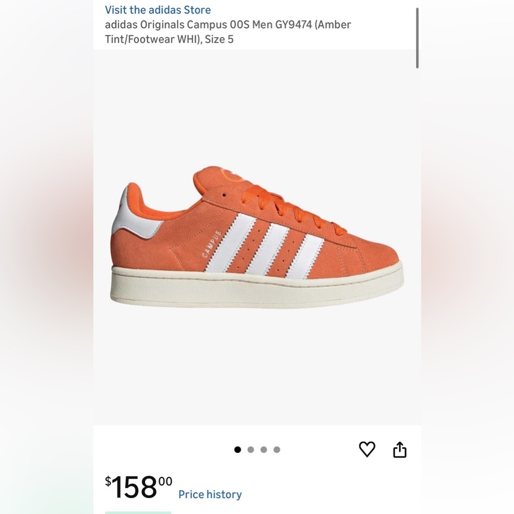 Adidas Campus Sneakers 00s in Bold Orange and White GY9474 - Picture 6 of 9